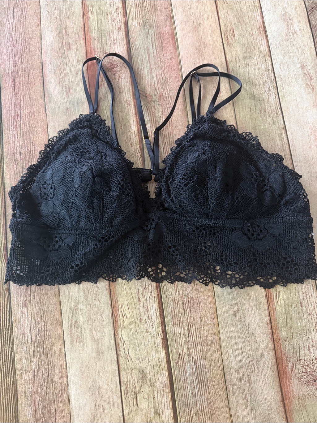 Aerie Black Lace Bralette With Floral Crochet